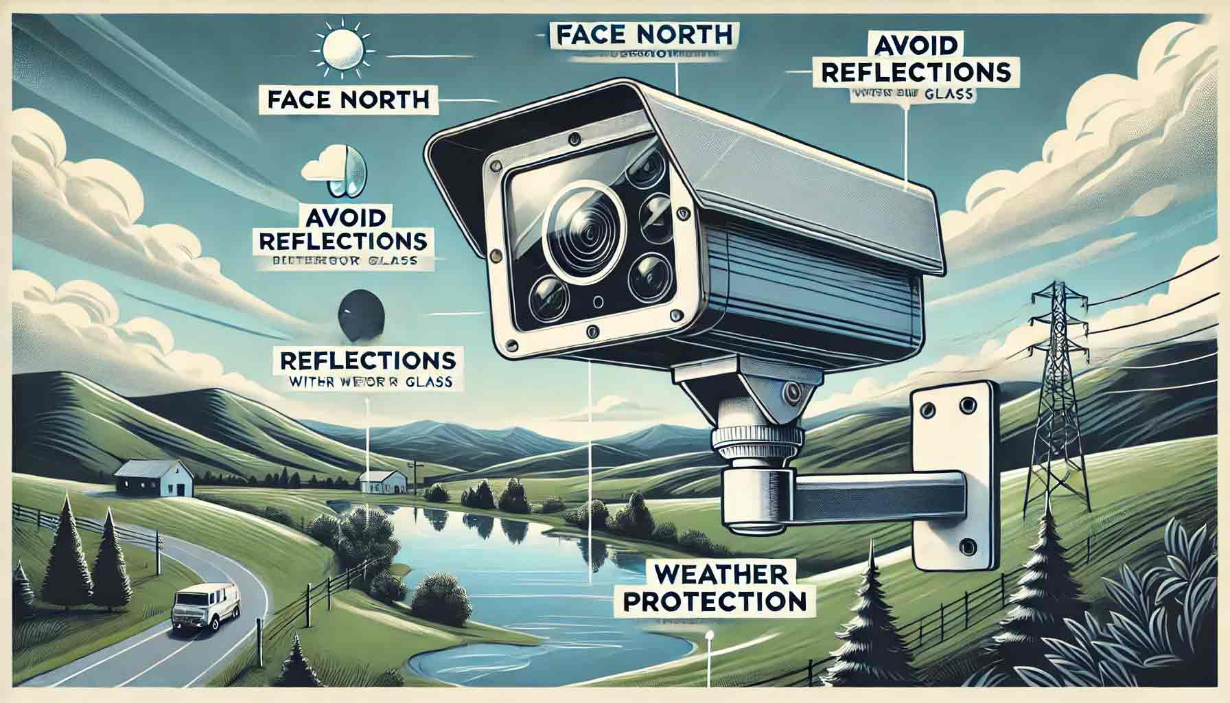 Illustration einer HD Livecam mit Tipps zur optimalen Ausrichtung: nach Norden, Reflexionen vermeiden, wettergeschützt.