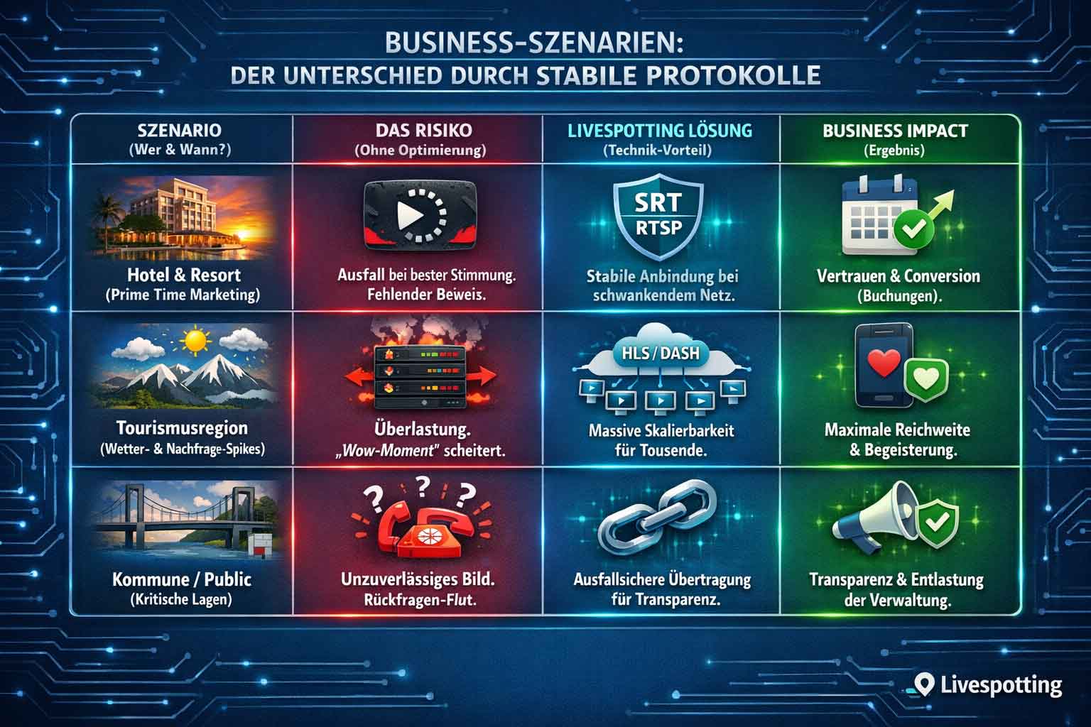 Grafik mit verschiedenen Szenarien für Livestreaming.